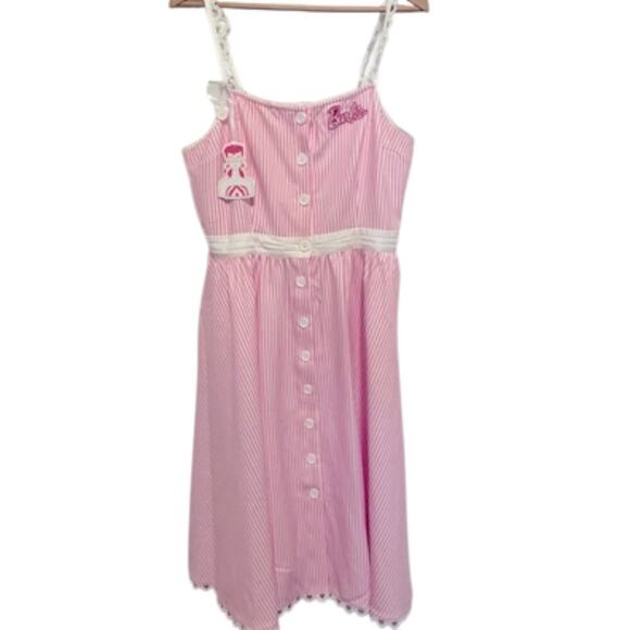 Unique Vintage X Barbie Pink Stripe 1950s Swing Dress Sz 1X NWOT #19 - Picture 6 of 16